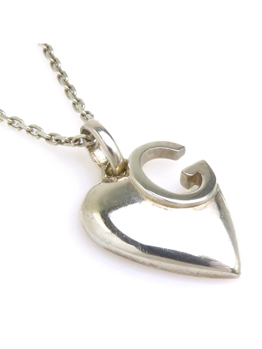 Auth Gucci Heart Motif Necklace Silver #371785G14B